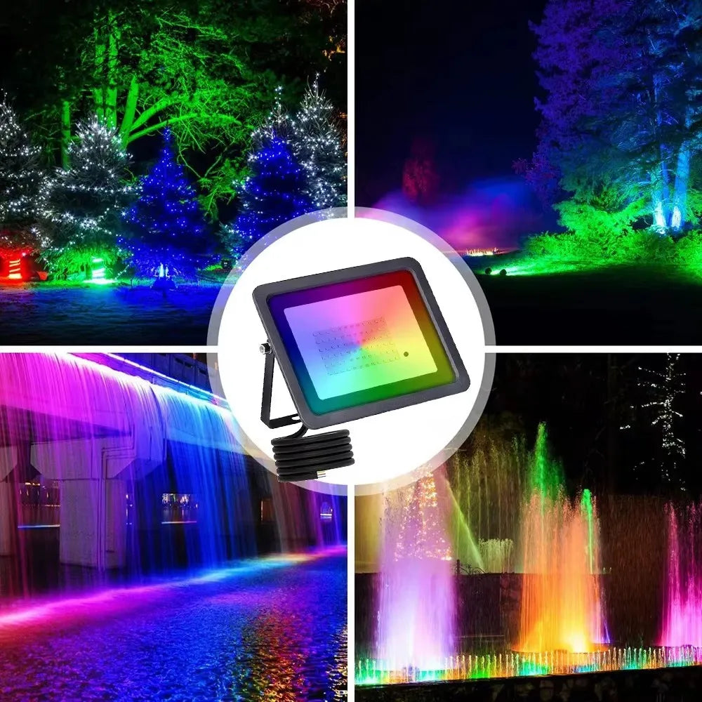 RGB LED Floodlight Outdoor IP66 Waterproof Wall Spotlight Remote-Controlled RGB Floodlights Festival Landscape Decorative Lights
