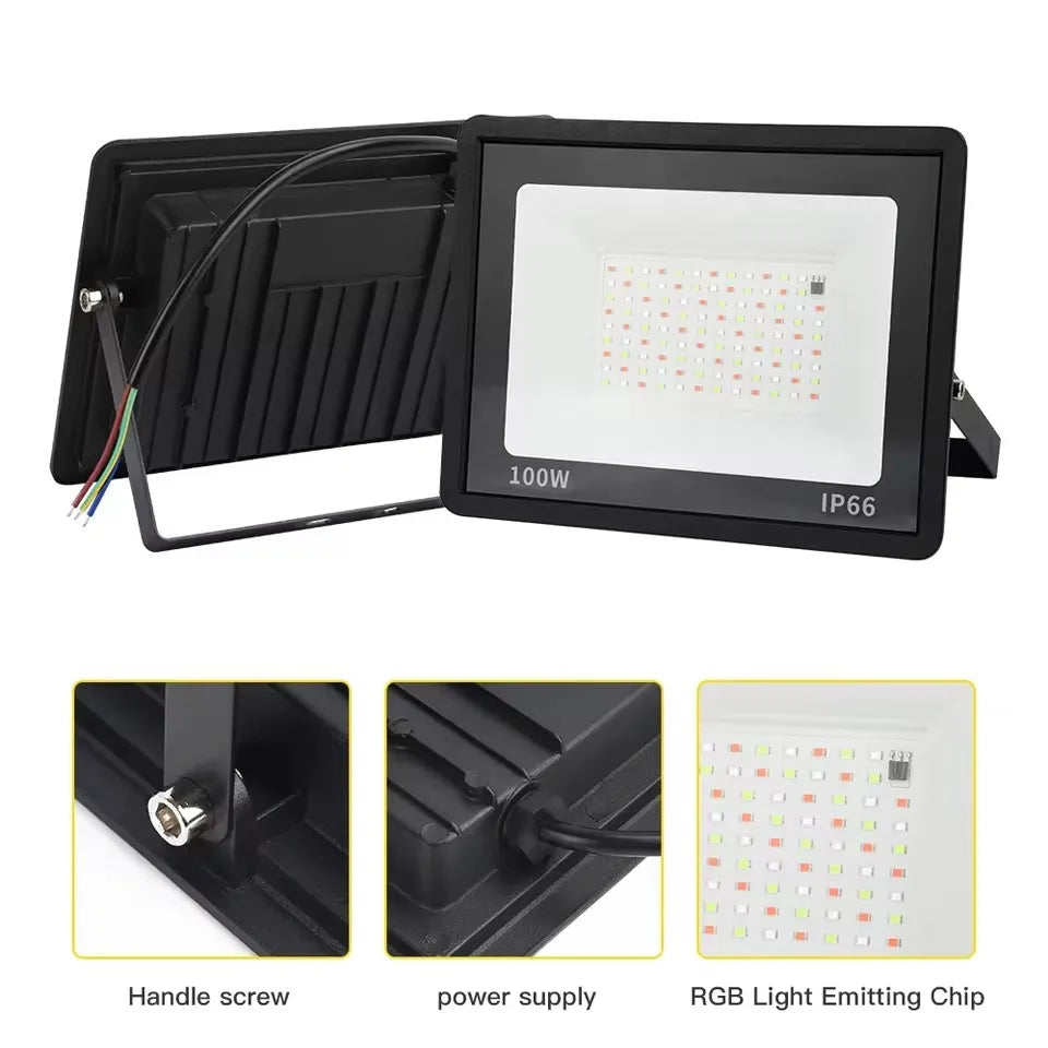 RGB LED Floodlight Outdoor IP66 Waterproof Wall Spotlight Remote-Controlled RGB Floodlights Festival Landscape Decorative Lights