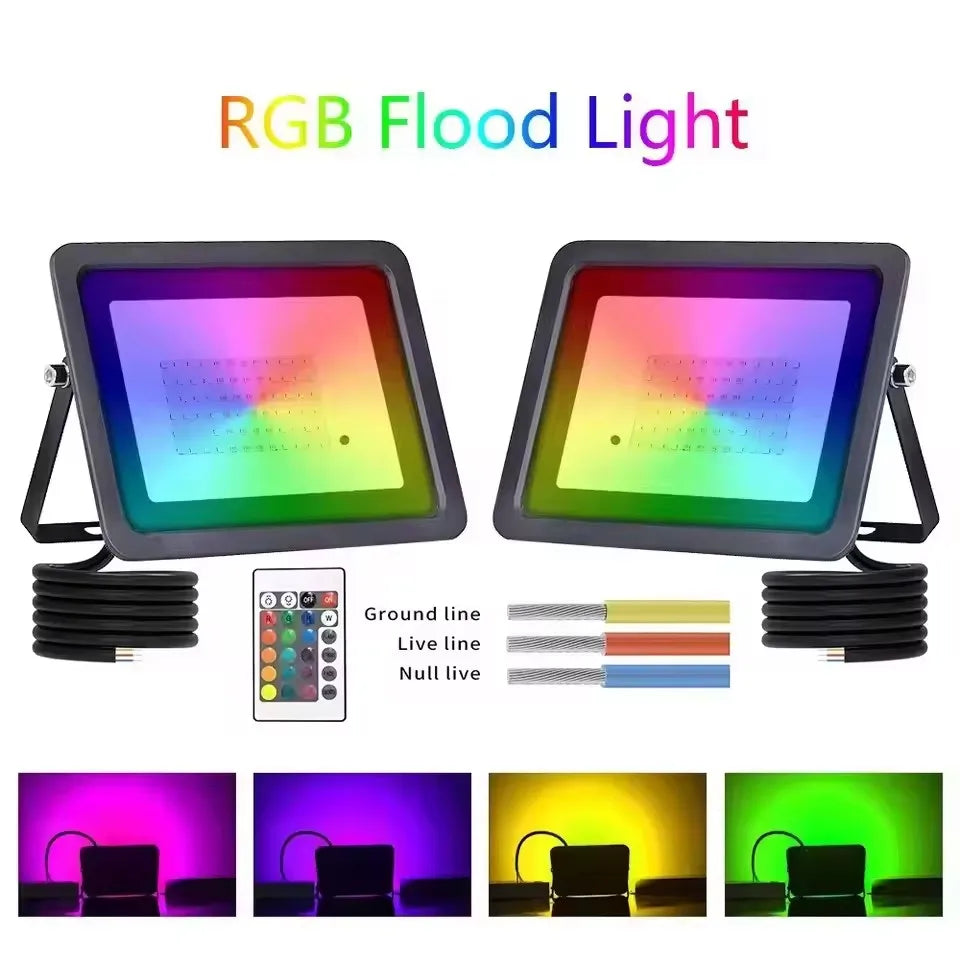 RGB LED Floodlight Outdoor IP66 Waterproof Wall Spotlight Remote-Controlled RGB Floodlights Festival Landscape Decorative Lights