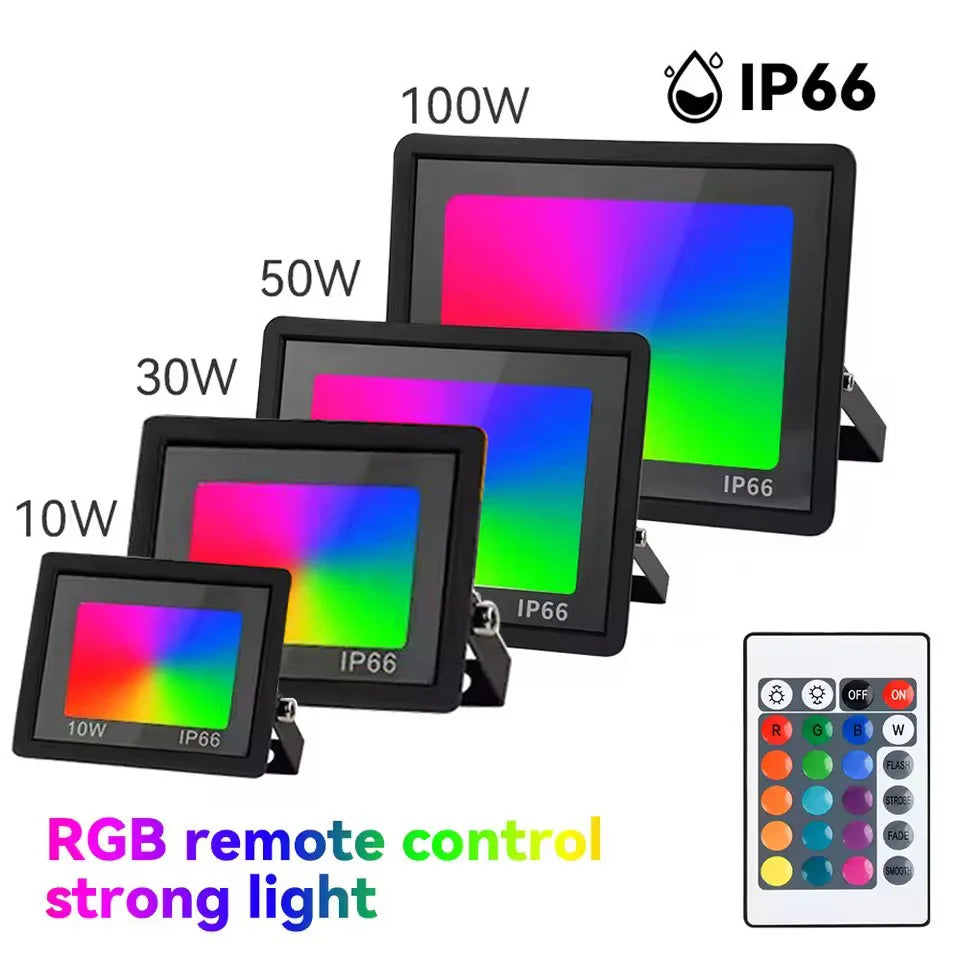 RGB LED Floodlight Outdoor IP66 Waterproof Wall Spotlight Remote-Controlled RGB Floodlights Festival Landscape Decorative Lights