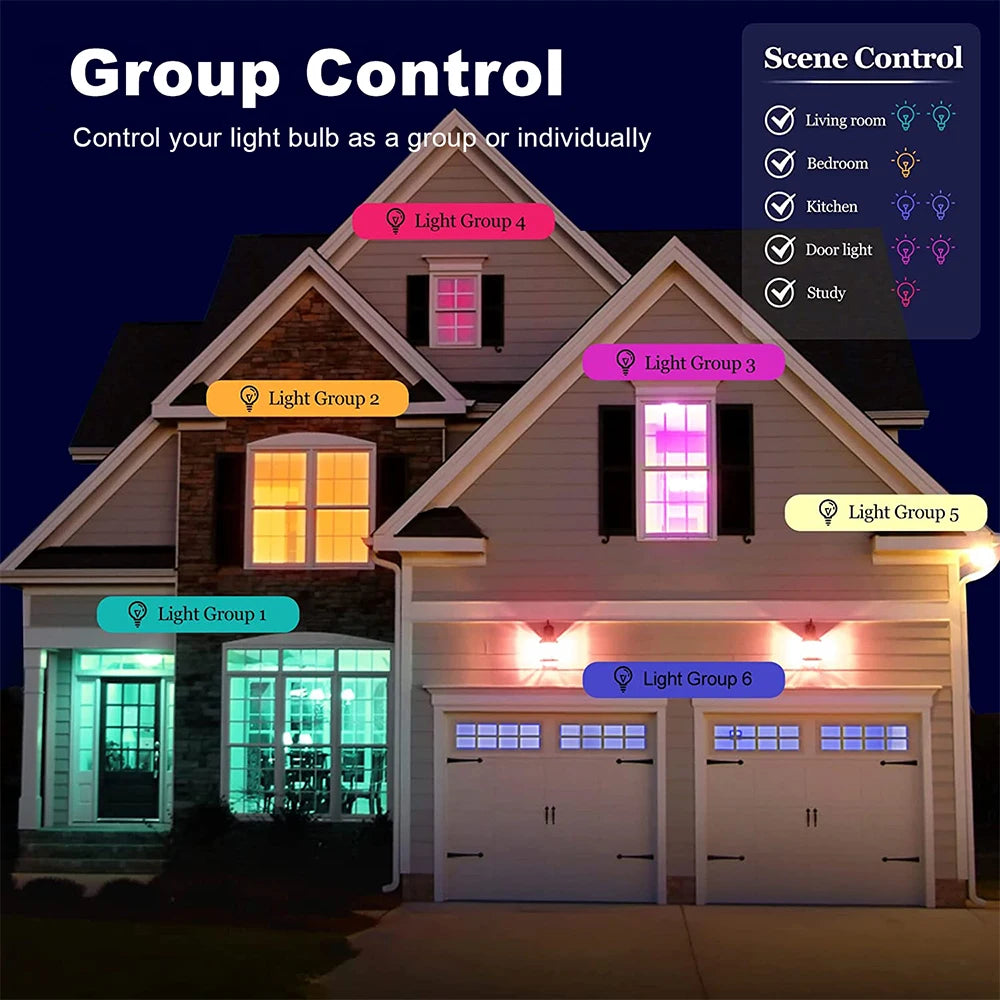 E27 LED Smart Bulb Bluetooth 4.0 WiFi Tuya APP Control Dimmable 15W RGB+CW+WW Light Bulb for Home Bedroom Hotel Bar Party Decor